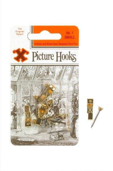 SHAW X SMALL / NO. 1 BRASS PLATED PICTURE HOOKS 5/PK. FS12822 \\\KD18758