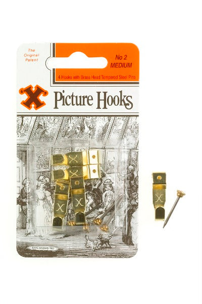 SHAW X MEDIUM / NO. 2 BRASS PLATED PICTURE HOOKS 4/PK. FS12824 \\\KD18759