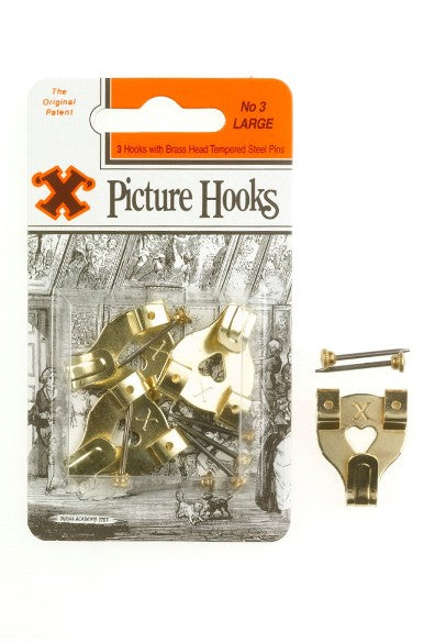 SHAW X LARGE / NO. 3 BRASS PLATED PICTURE HOOKS 3/PK. FS12826 \\\KD18761