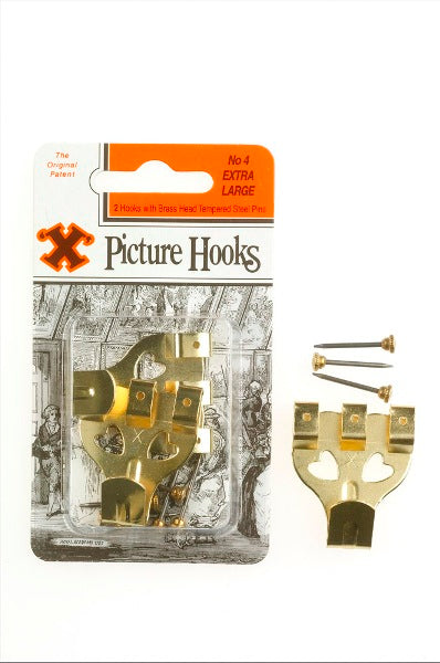 SHAW X EXTRA LARGE / NO. 4 BRASS PLATED PICTURE HOOKS 2/PK. FS12844 \\\KD18762