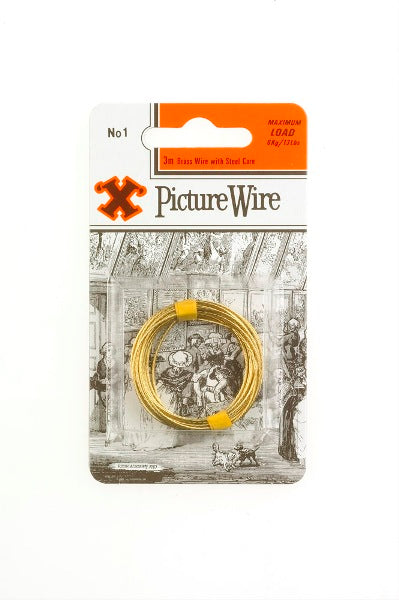 SHAW X NO.1 BRASS PLATED PICTURE WIRE 3M HOLD UPTO 6KG / 13LBS. FS12834 \\\KD18772