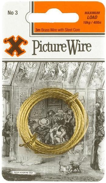 SHAW X NO.3 BRASS PLATED PICTURE WIRE 3M HOLD UPTO 18KG / 40LBS. FS12838 \\\KD18774