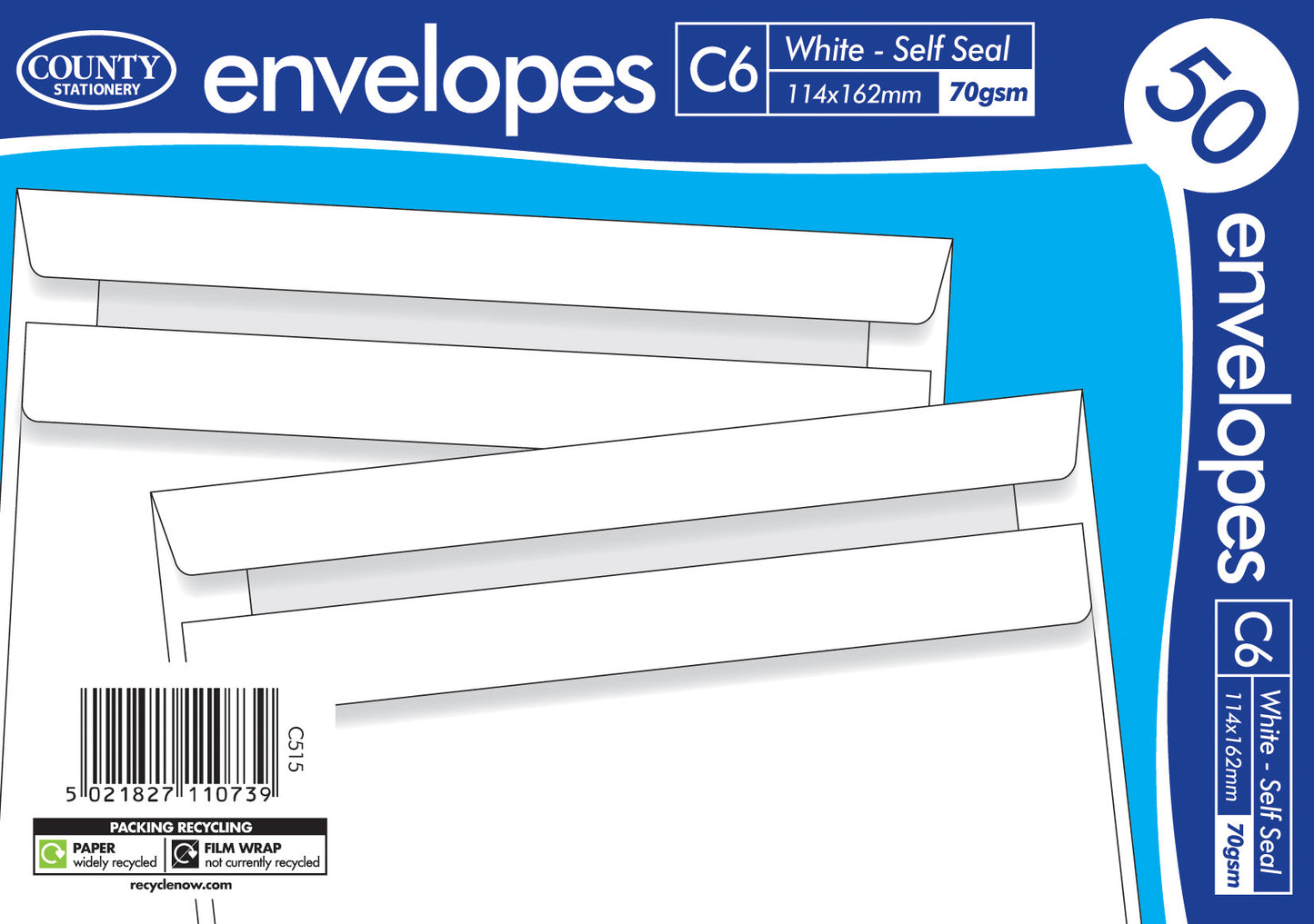 COUNTY C6 WHITE SELF SEAL ENVELOPES 50/PK. C515 \\\KD18898