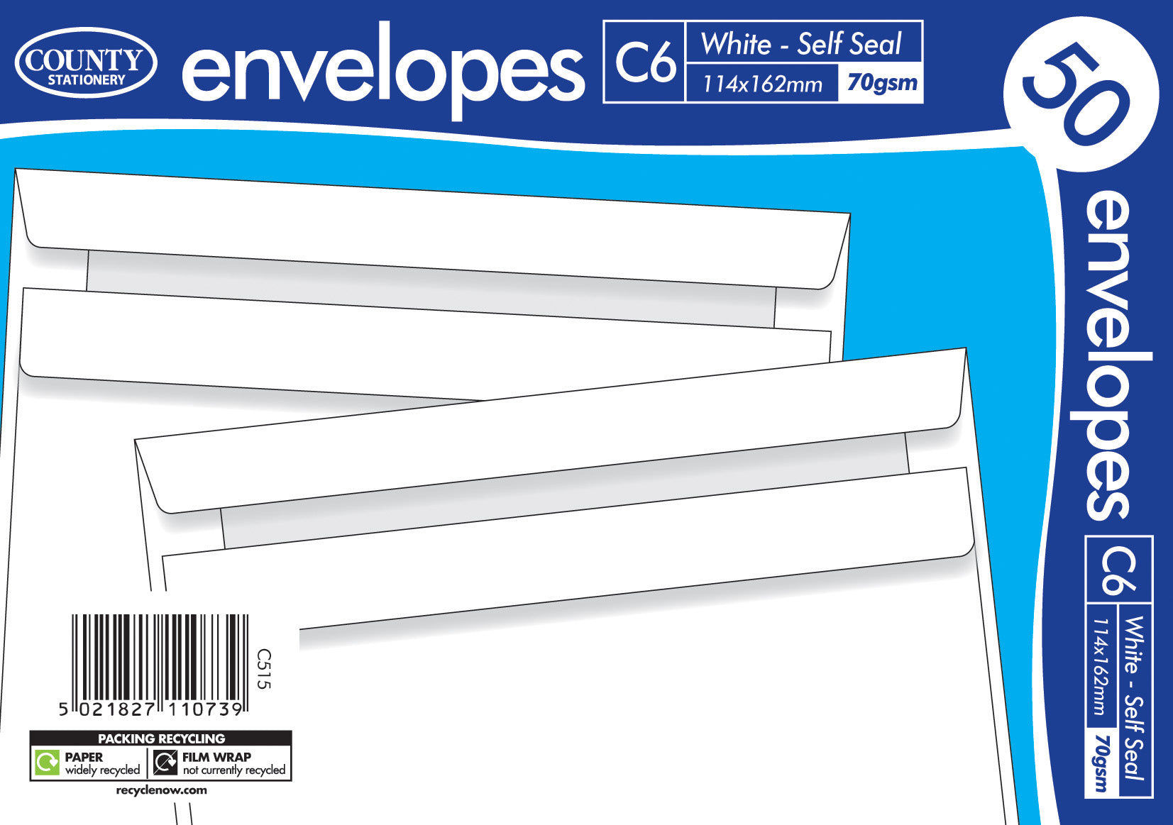 COUNTY C6 WHITE SELF SEAL ENVELOPES 50/PK. C515 \\\KD18898