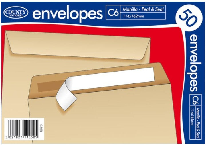 COUNTY C6 BROWN PEEL & SEEL ENVELOPES C6 50/PK. C528 \\\KD18899