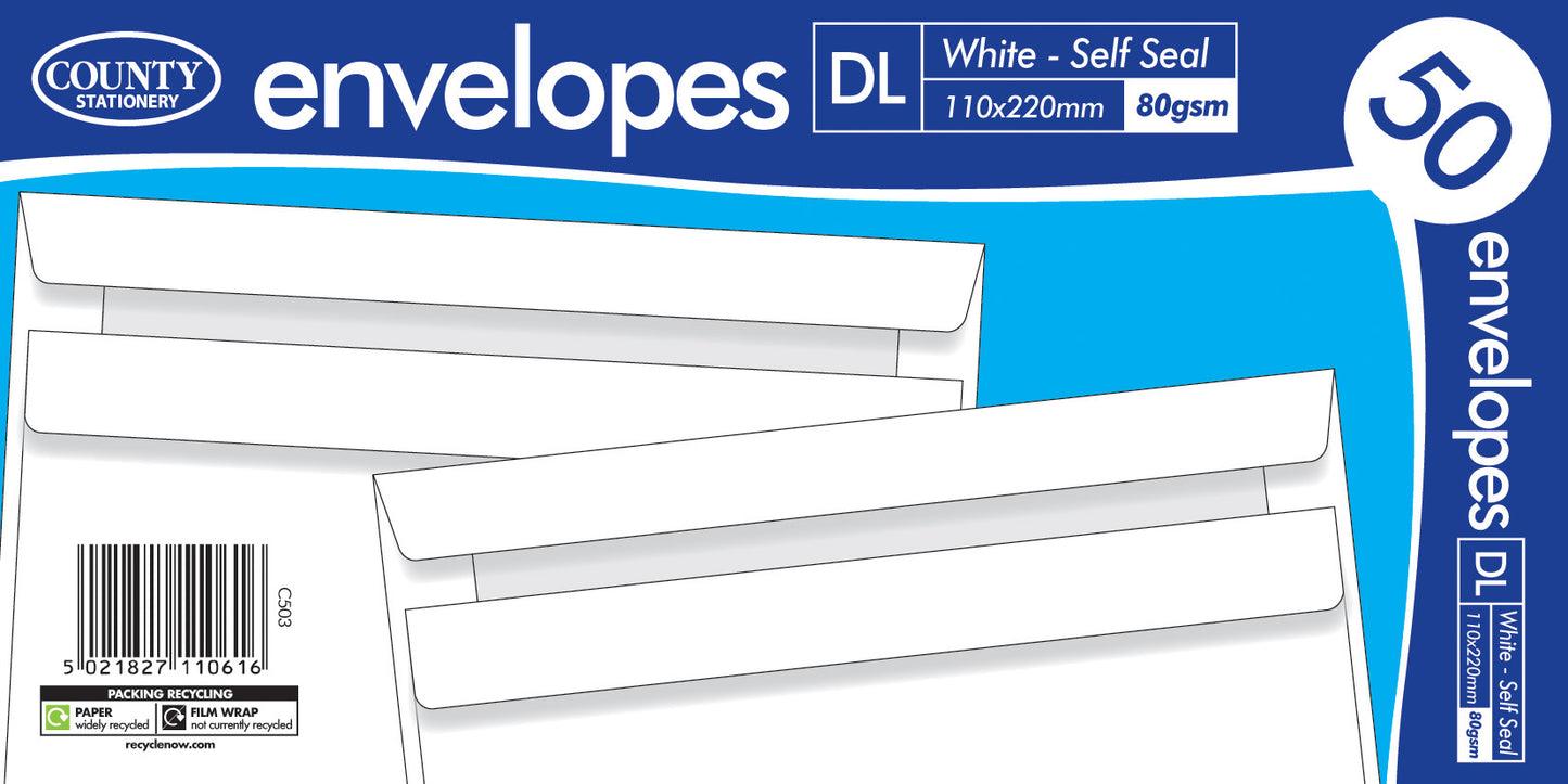 COUNTY DL WHITE SELF SEAL ENVELOPES 50/PK. C503 \\\KD18900