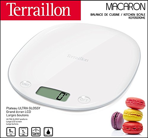 TERRAILLON MACARON FLAT DIGITAL KITCHEN WEIGHING SCALE - WHITE. 3094570126304 \\\KD18907