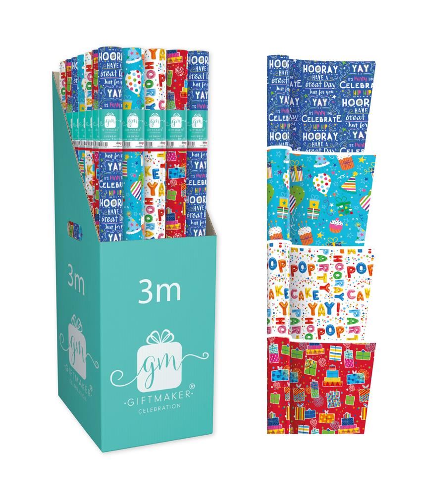 GIFTMAKER COLLECTION 3M HAPPY BIRTHDAY GIFT WRAPPING PAPER ROLL. Y9GM123E \\\KD18934