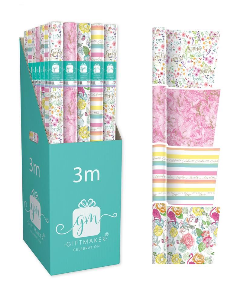 GIFTMAKER FEMALE / HER DESIGN GIFT WRAP PAPER ROLL 3M X 69CM. GW20A \\\KD18937
