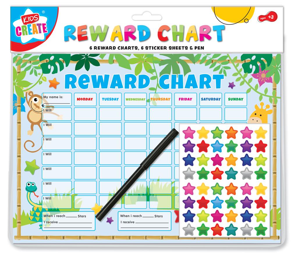 JUNGLE THEME CHILDRENS REWARD CHARTS WITH STICKERS & PEN. CHAR \\\KD19087