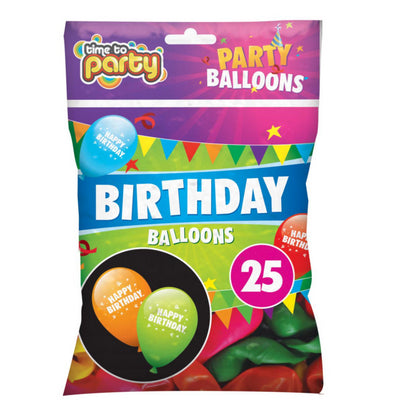 TIME TO PARTY HAPPY BIRTHDAY PARTY BALLOONS 25/PK. OL311360 \\\KD19094