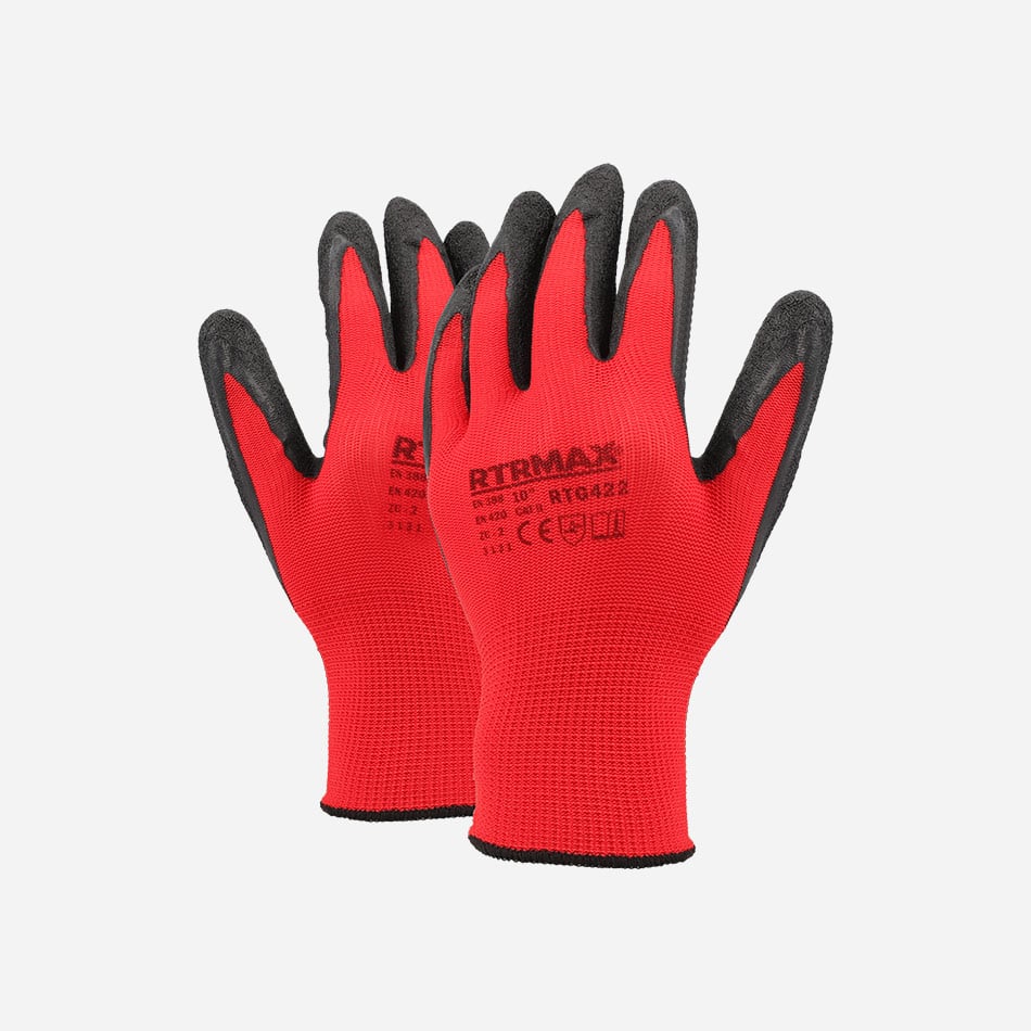 RTRMAX RED / BLACK LATEX COATED WORKING GLOVES 10 INCH. RTG422 \\\KD19132