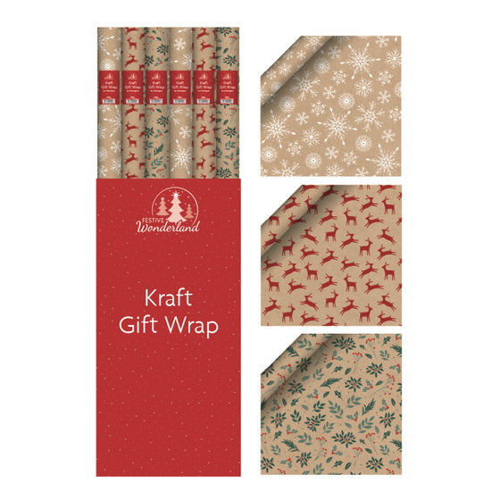 CHRISTMAS KRAFT GIFT WRAP 70CM X 3M. TA1490 \\\KD19155
