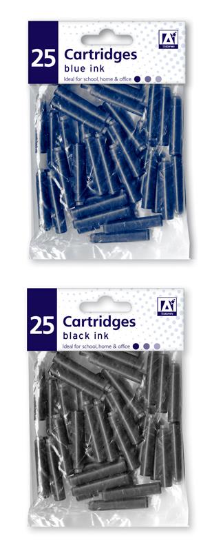 UNIVERSAL BLACK / BLUE FOUNTAIN PEN INK CARTRIDGE REFILLS 25/PK. REIC \\\KD19158