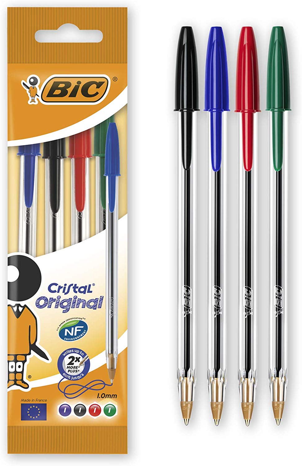 BIC ASSORTED COLOUR CRISTAL ORIGINAL BALLPOINT PEN 4/PK. 601033 \\\KD19191