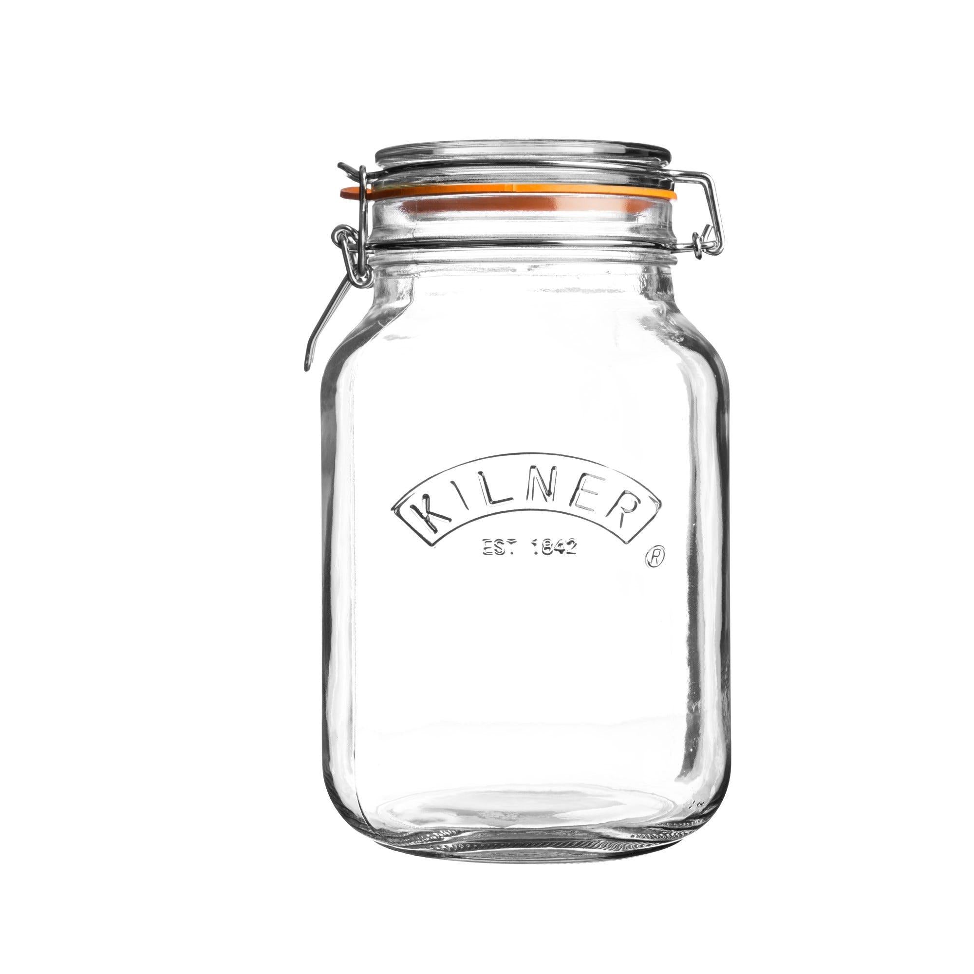 KILNER SQUARE GLASS CLIP TOP JAR WITH AIRTIGHT RUBBER SEAL 1.5 LITRE. 0025512 \\\KD19193