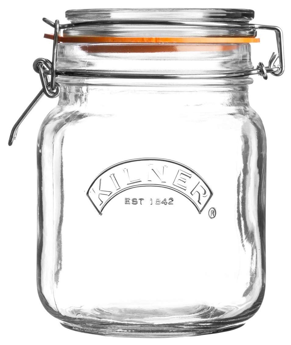 KILNER SQUARE GLASS CLIP TOP JAR WITH AIRTIGHT RUBBER SEAL 1 LITRE. 0025511 \\\KD19194