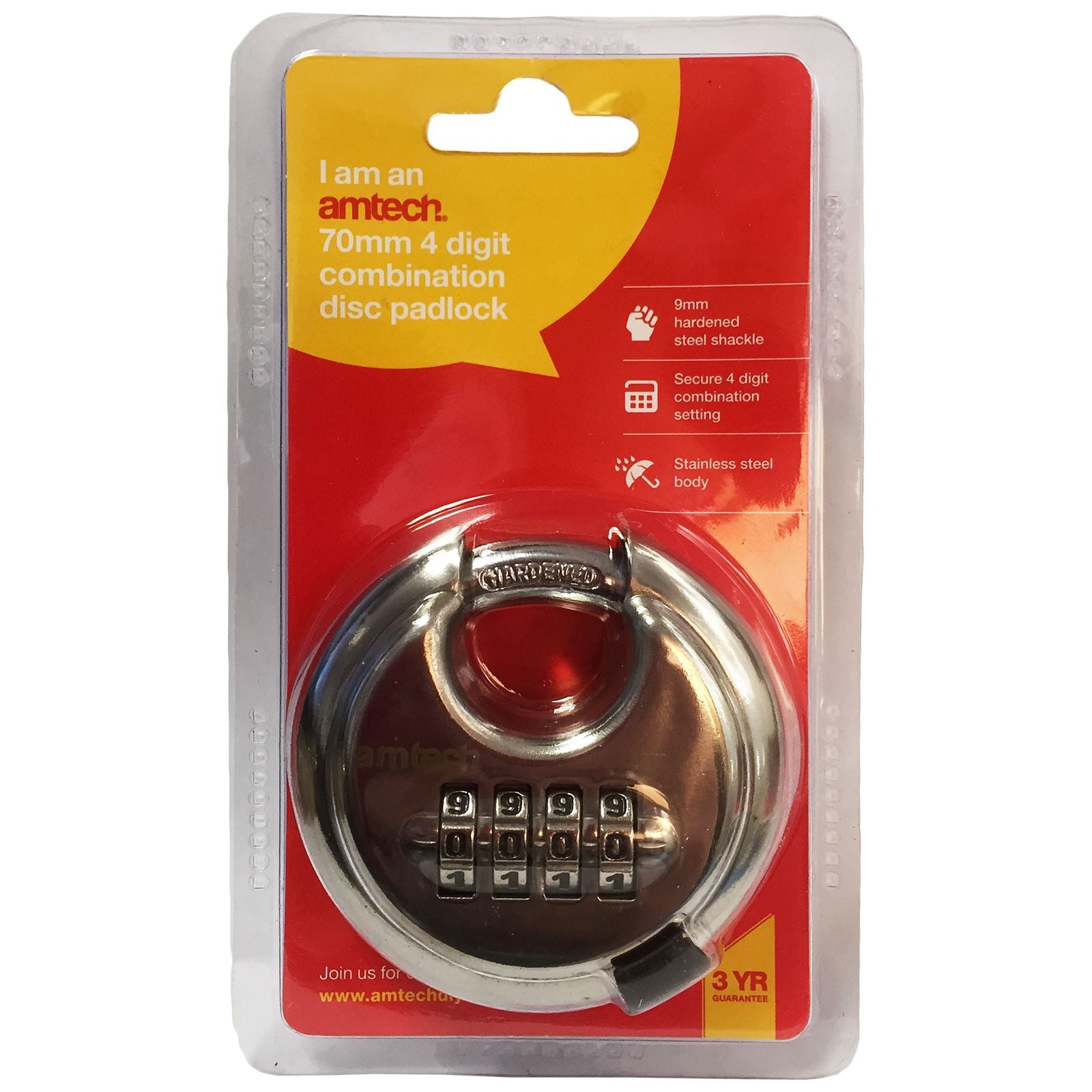 AMTECH 70MM 4 DIGIT COMBINATION DISC PADLOCK. T1146 \\\KD19195