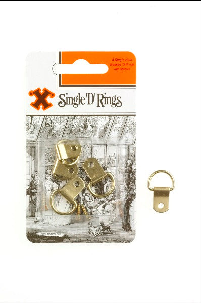 SHAW X BRASS PLATED SINGLE WHOLE D RINGS WITH SCREWS 4/PK. FS12856 \\\KD19222