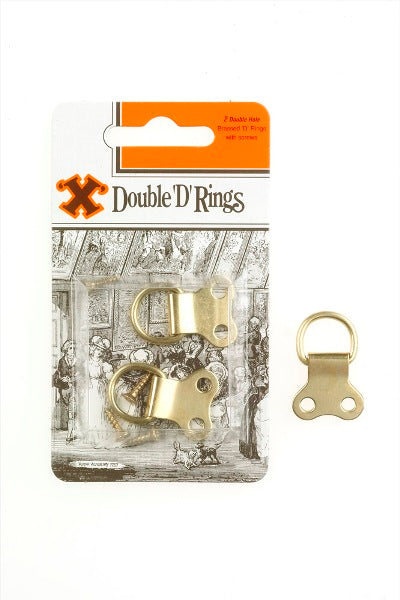 SHAW X BRASS PLATED DOUBLE  WHOLE D RINGS WITH SCREWS 2/PK. FS12858 \\\KD19224