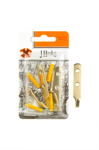 SHAW X BRASSED PLATED J HOOKS WITH SCREWS 2/PK. FS12864 \\\KD19249