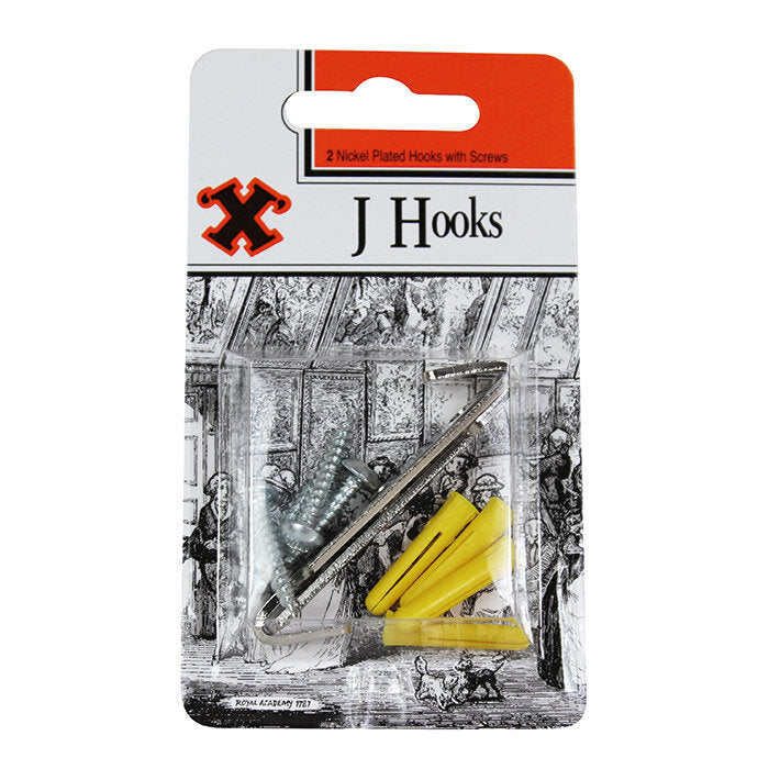 SHAW X NICKEL PLATED J HOOKS WITH SCREWS 2/PK. FS12865 \\\KD19251
