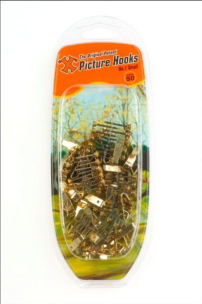 SHAW X NO. 1 / SMALL BRASSED PLATED PICTURE HOOKS & PINS 50/PK. FS12884 \\\KD19252