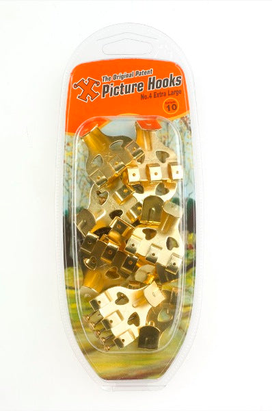 SHAW X NO. 4 / EXTRA LARGE BRASSED PLATED PICTURE HOOKS & PINS 10/PK. FS12890 \\\KD19254