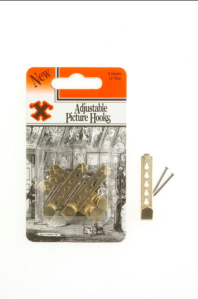 SHAW X BRASSED PLATED ADJUSTABLE PICTURE HOOKS 6/PK. FS12872 \\\KD19257