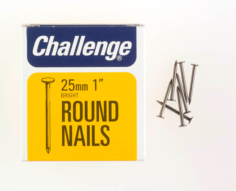 CHALLENGE BRIGHT ROUND WIRE NAILS 25MM 225G. FS12002 \\\KD19305