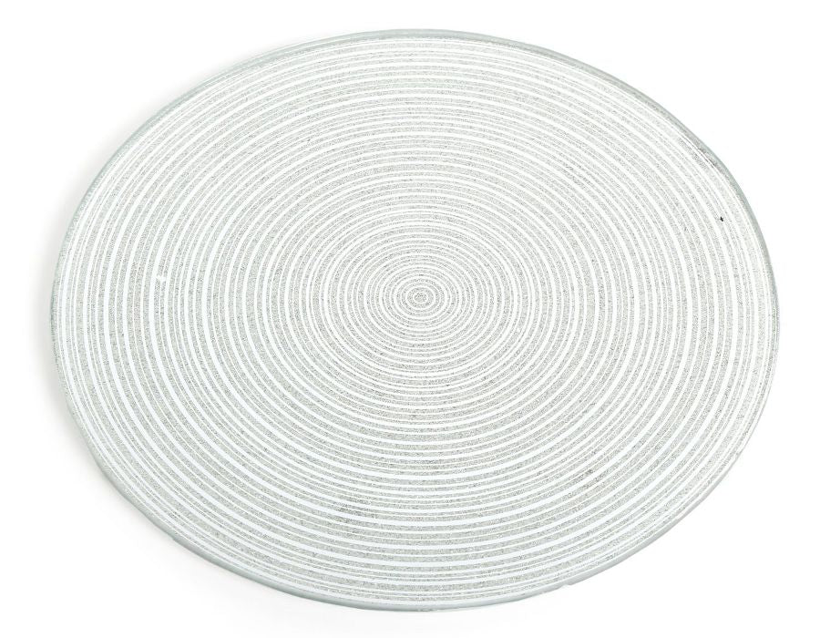 ROUND SILVER GLITTER GLASS CANDLE PLATE STAND 20CM. GW1475 \\\KD19407