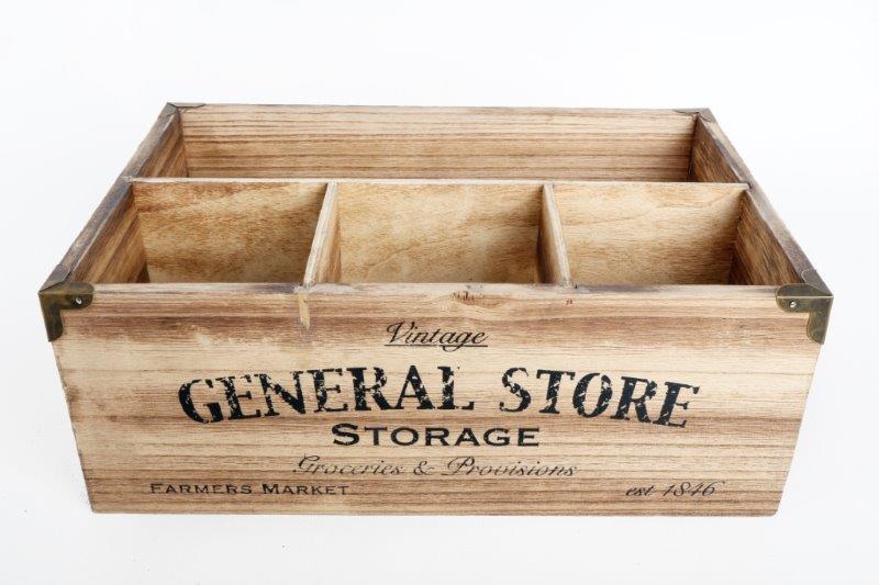GENERAL STORE 4 COMPARTMENT VINTAGE WOODEN CRATE STORAGE BOX. GS0115 \\\KD19421