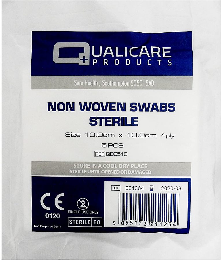 QUALICARE SWABS STRERILE GAUZE 10CM X 10CM 5/PK. QD6510 \\\KD19437