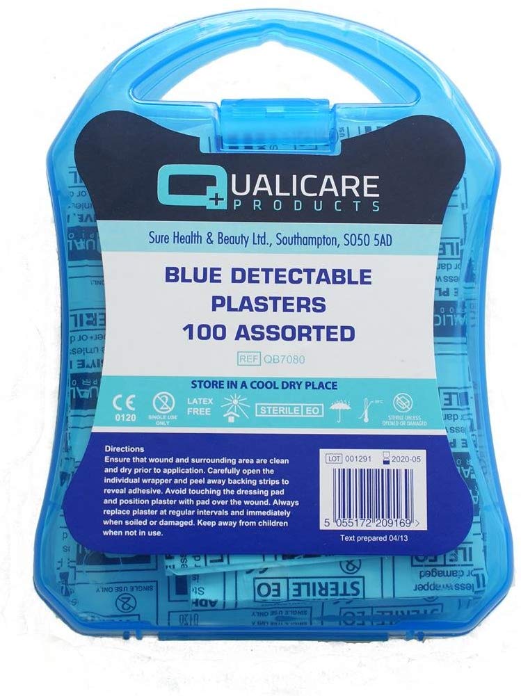 QUALICARE BLUE DETECTABLE ASSORTED PLASTERS 100/PK. QP7080 \\\KD19439