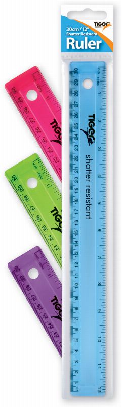 TIGER SHATTER RESISTANT ASSORTED COLOUR RULER 30CM. T302332 \\\KD19449