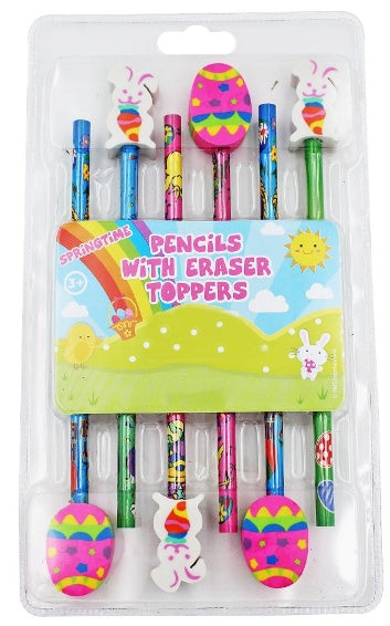 SPRINGTIME EASTER PARTY BAG FILLER PENCIL WITH EGG / RABBIT ERASER 6/PK. PI736157 \\\KD19486