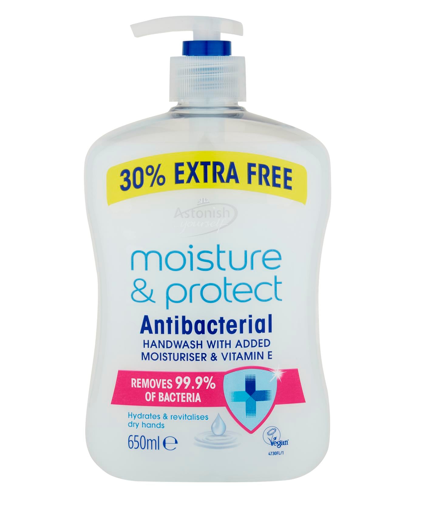 ASTONISH MOISTURE & PROTECT ANTIBACTERIAL HANDWASH 600 ML ( NO PUMP ). C4730 \\\KD19500