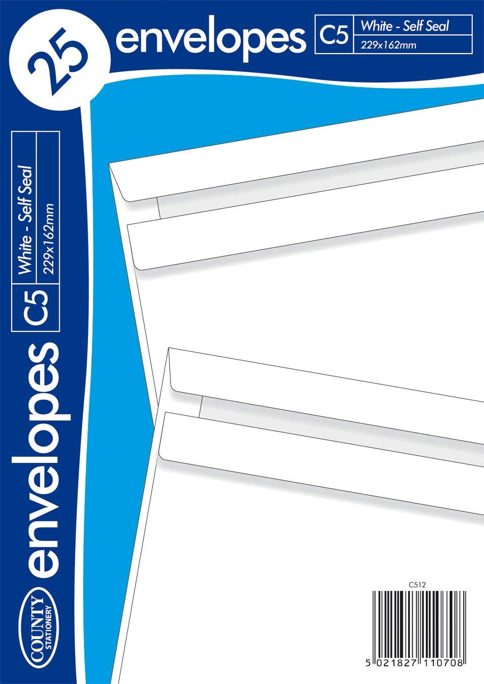 COUNTY C5 WHITE SELF SEAL ENVELOPES 25/PK. C512 \\\KD19513