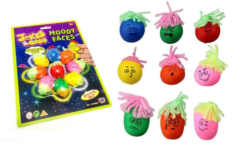 MOODY SQUEEZE FACE - ASSORTED COLOURS - PACK OF 9 APX 3 CM. 1373906 \\\KD19575