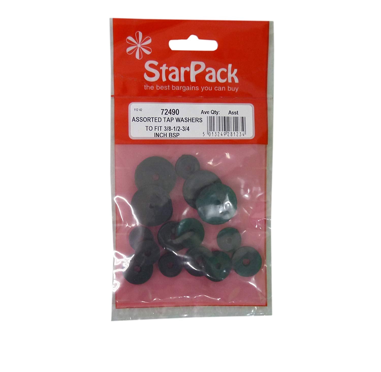 ASSORTED TAP WASHERS TO FIT 3/8 INCH 1/2 INCH AND 3/4 INCH PACK 10. 72490 \\\KD19663
