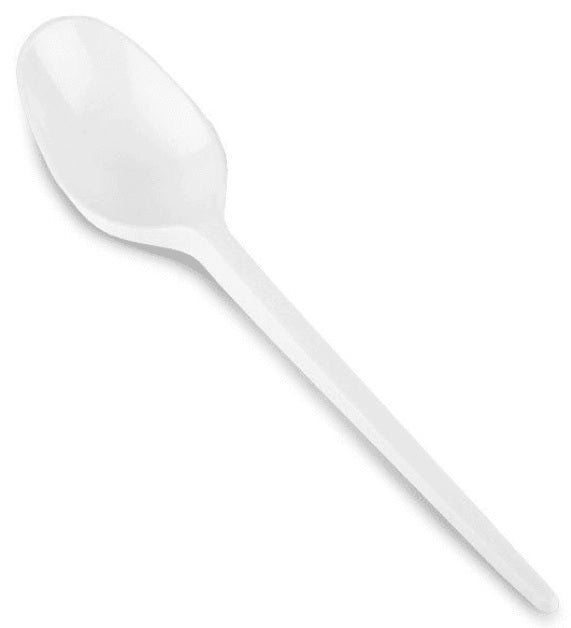 ESSENTIAL SUPER VALUE WHITE PLASTIC TEASPOONS 100PK. VPLTS100 \\\KD19664