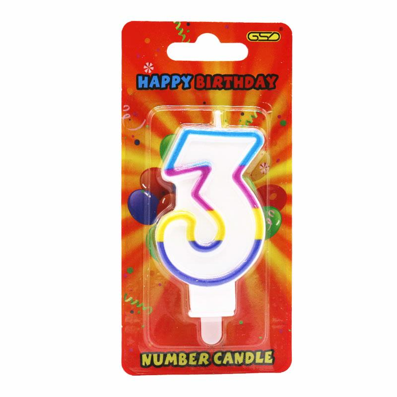 GSD RAINBOW BORDER NUMBER 3 BIRTHDAY PARTY CANDLE. GSD3 \\\KD19697