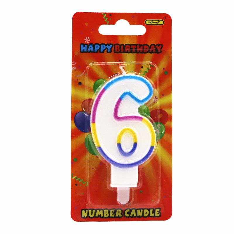 GSD RAINBOW BORDER NUMBER 6 BIRTHDAY PARTY CANDLE. GSD6 \\\KD19701
