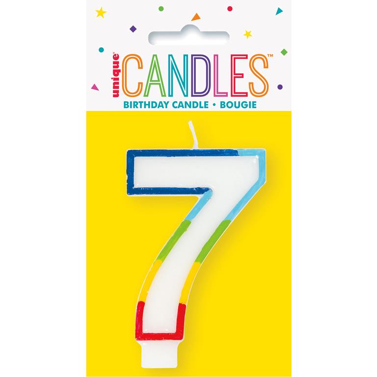 GSD RAINBOW BORDER NUMBER 7 BIRTHDAY PARTY CANDLE. GSD7 \\\KD19702