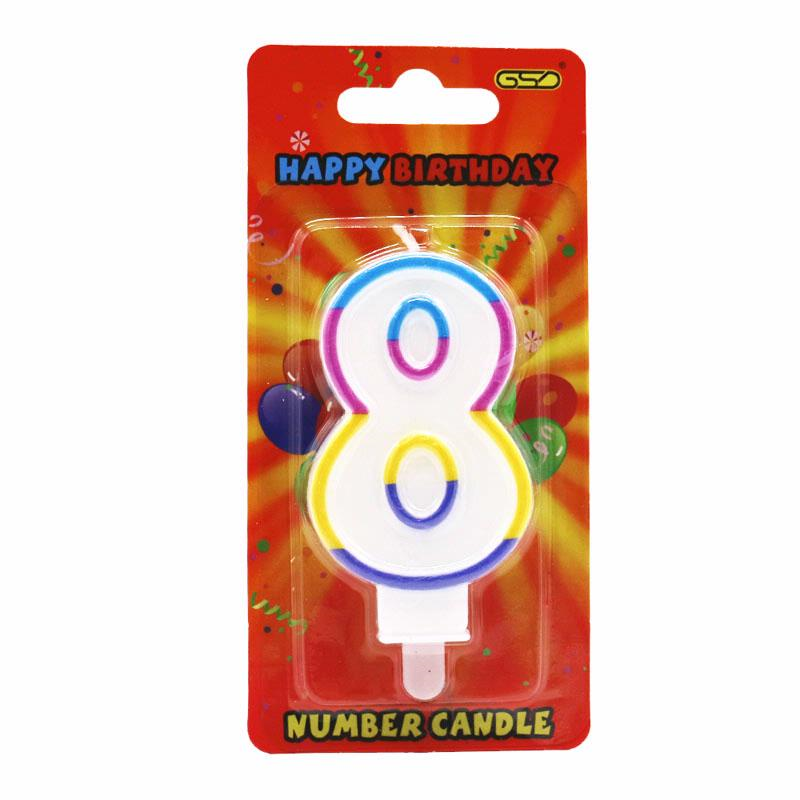 GSD RAINBOW BORDER NUMBER 8 BIRTHDAY PARTY CANDLE. GSD8 \\\KD19703