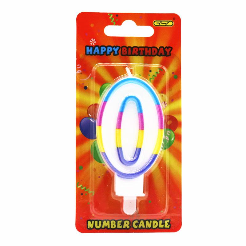 GSD RAINBOW BORDER NUMBER 0 BIRTHDAY PARTY CANDLE. GSD0 \\\KD19704