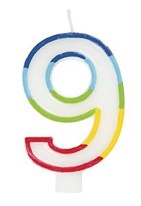 GSD RAINBOW BORDER NUMBER 9 BIRTHDAY PARTY CANDLE. GSD9 \\\KD19705
