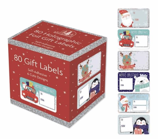 WONDERLAND 80 CUTE GOLD FOIL SELF-ADHESIVE CHRISTMAS LABELS. TA2917 \\\KD19716