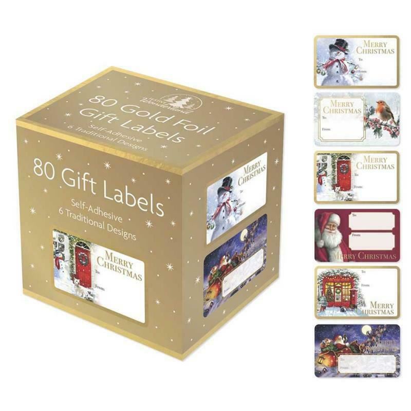 PACK OF 80 TRADISONAL GOLD FOIL SELF-ADHESIVE CHRISTMAS LABELS. TA2916 \\\KD19717