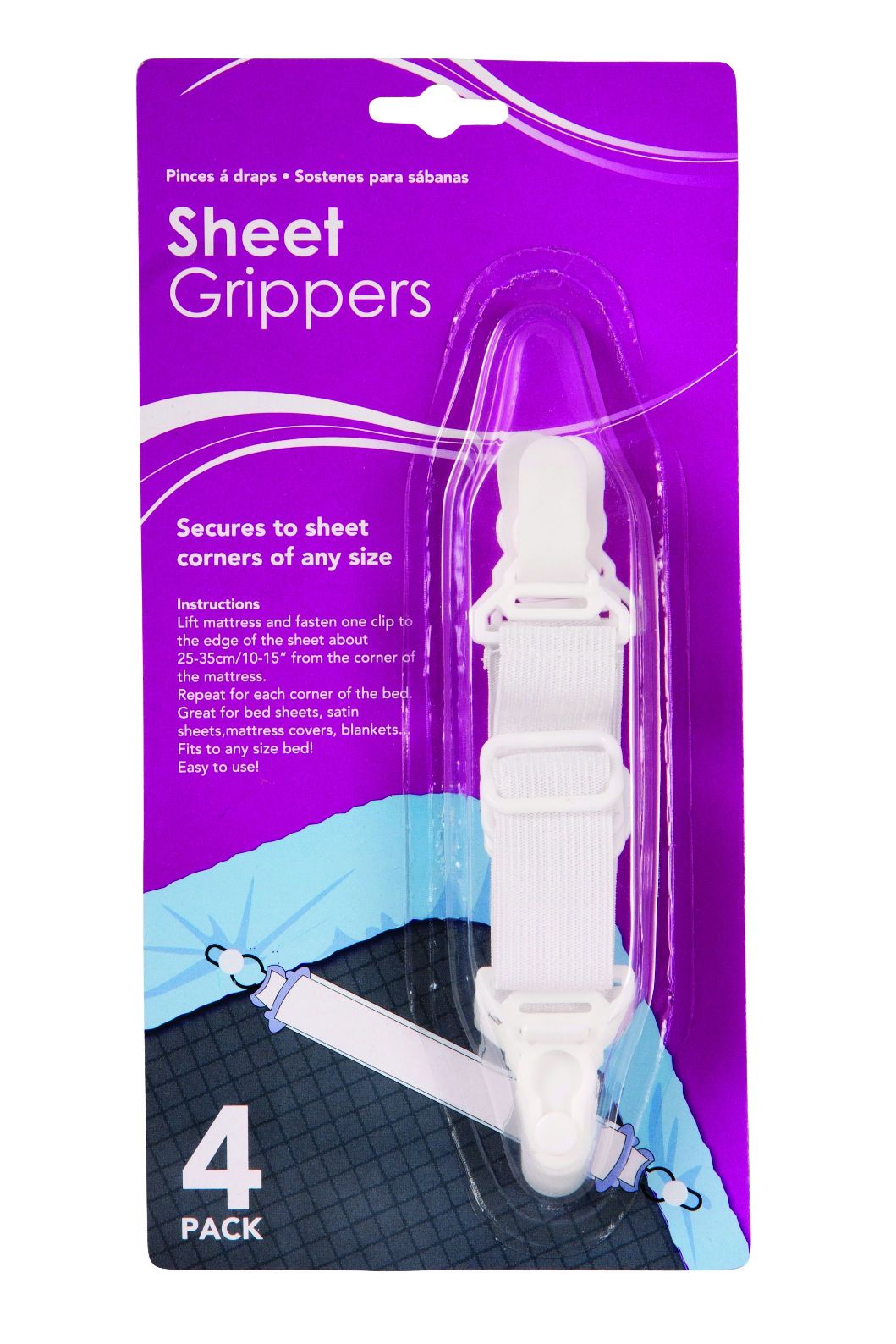 ADJUSTABLE BED SHEET CORNER GRIPPER / HOLDER 4/PK. MB0020 \\\KD19882